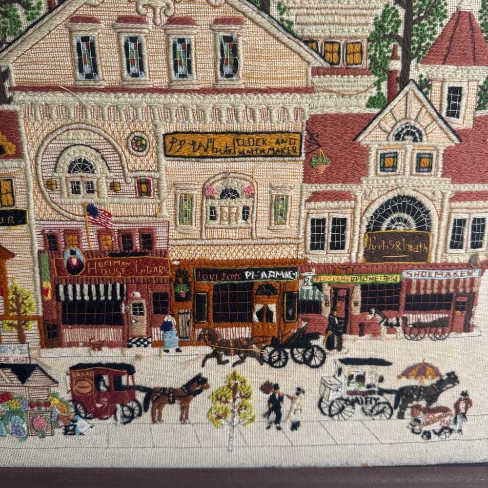 1980s Framed Vintage Dimensions Crewel Victorian Street Charles Wysocki 17x20 - Picture 3 of 12